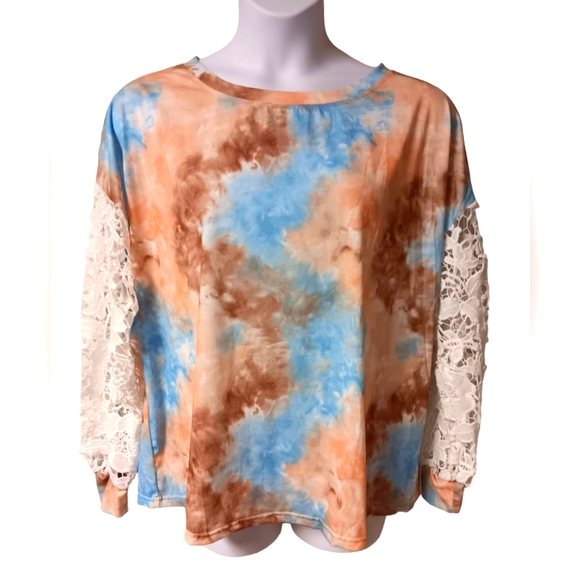 Sucrefas Tops - Sucrefas Tie Dyed Lace Long Sleeve Tshirt NWOT